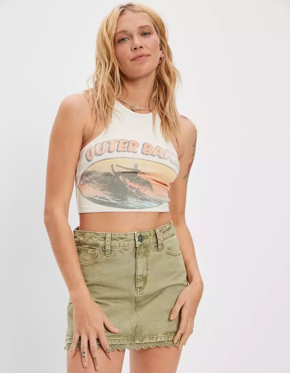 Jupes American Eagle AE Super High-Waisted Dentelle Denim Mini Vert Olive Femme | BPB-81261550